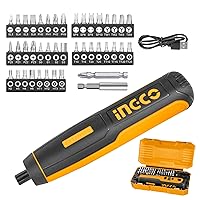 INGCO 4.0V Electric Cordless Screwdriver Rechargeable Power Drill Driver 5N.m Max Torque with Accessories LED Light USB Cable for DIY CSDLI0403