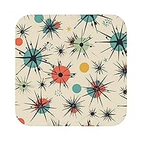 Atomic Stars Retro Pattern Coasters Set of 4 Absorbent Drink Coaster Non-Slip Leather Coaster Heat Resistant Round Car Coasters for Drinks Kitchen Table Cup Mat
