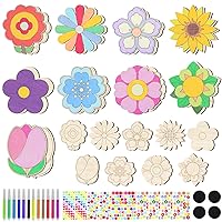 36Pcs Flowers Unfinished Wooden Cutouts for Crafts, DIY Wood Cutouts Spring Wooden Arts and Crafts DIY Coloring Flowers Ornaments for Spring Art Activity Home School Party Favors