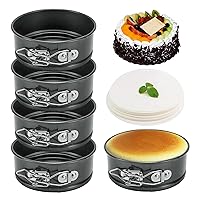 4.5 Inch Mini Springform Pan, Set of 5 With 100pcs Wax Paper, Small Nonstick Cake Pan for Mini Cheesecakes, Pizzas and Quiches