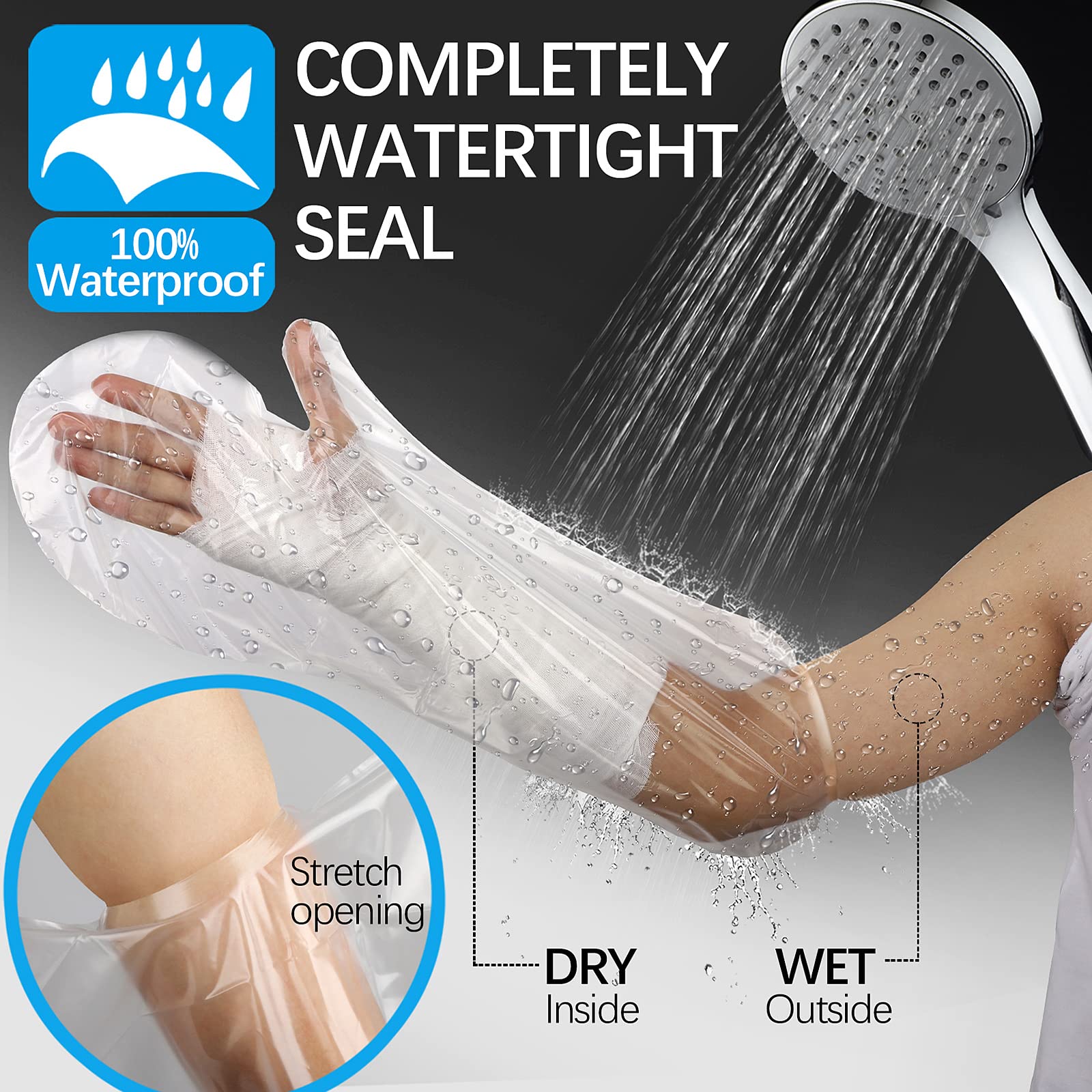 Naiiling Waterproof Cast Cover Arm, Cast Covers for Shower Arm, Adult Watertight Seal Cast Protector Cast Sleeve for Broken Surgery Wound Arm Elbow Hand Wrist - 2Pack