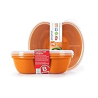 Preserve Square Food Storage Container Made from Recycled Plastic, 25 Ounce Capacity, Set of 2, Orange