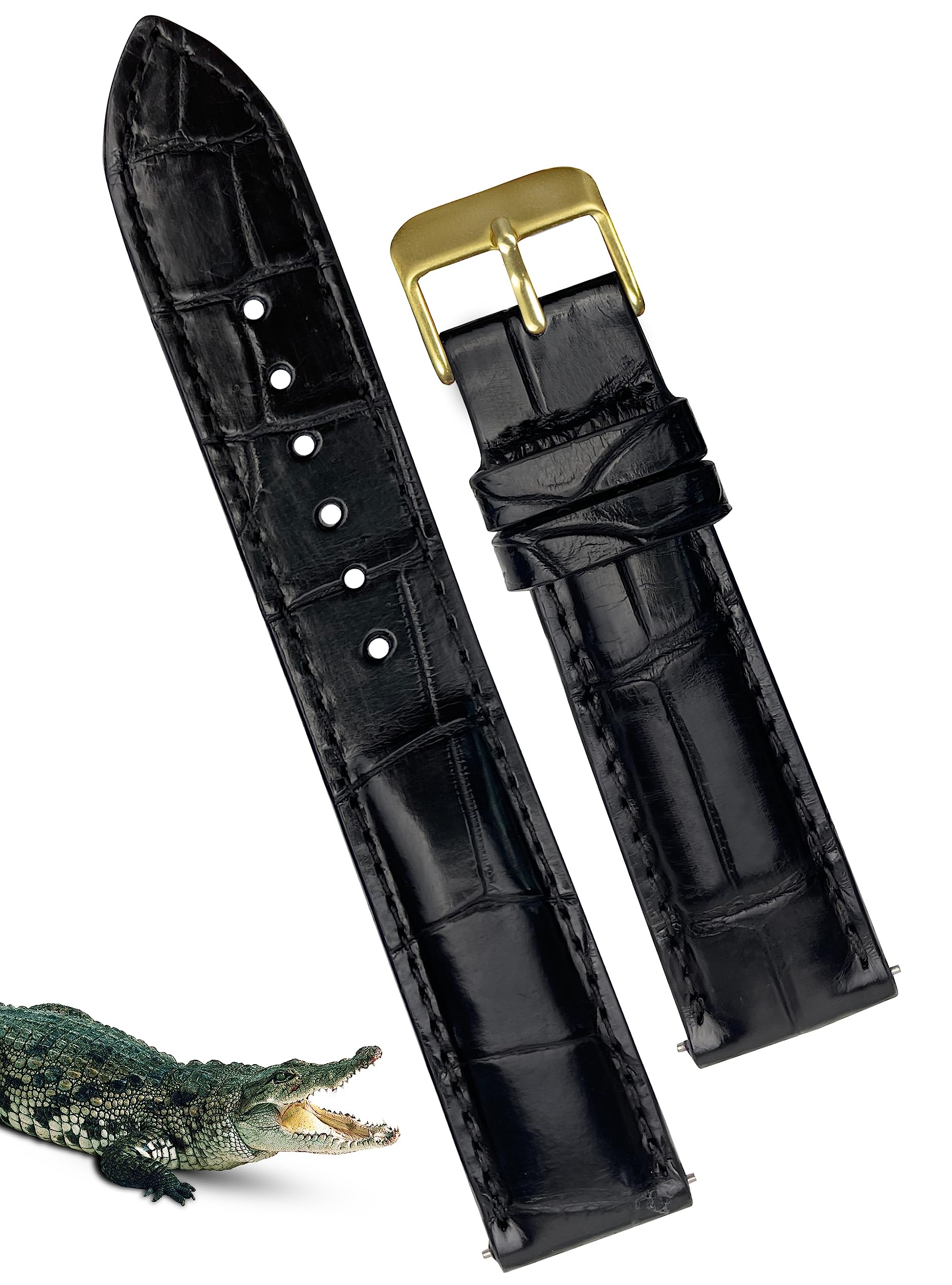 vinacreations Handmade Alligator Leather Watch Band Men Quick Release Premium Crocodile Strap Stingray Ostrich Replacement Silver Buckles 18mm 19mm 20mm 21mm 22mm 24mm