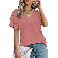 Bofell Womens Tops Dressy Casual Ruffle Sleeve V Neck Summer Shirts and Blouses