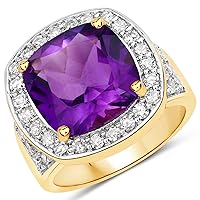 6.80 Carat Genuine Amethyst and White Diamond .925 Sterling Silver Ring