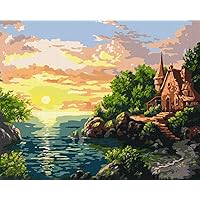 IDEYKA Painting by Numbers Sunset Sergiy Lobach Landscape with Wooden Frame 40 x 50 cm