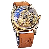 FORSINING Men's Watches Fashion Classic Skeleton Square Transparent Dial Automatic Mechanical Wrist Watch Leather Luminous Waterproof