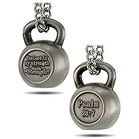 Shields of Strength Men's Antique Finish Kettlebell Necklace-Psalm 28:7