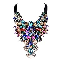 Costume Statement Collar Necklace, Rhinestone Crystal Vintage Chunky Necklace for Women Girls