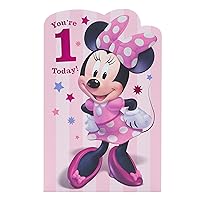 Disney 1st Birthday Card For Her/Girl With Envelope - Pink Design With Minnie Mouse