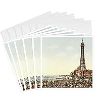 3dRose Greeting Cards - Vintage Blackpool Tower and Pleasure Beach-Lancashire-England - 6 Pack - Designs- Old England Photographs