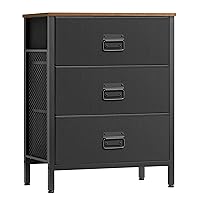 SONGMICS Dresser for Bedroom, Storage Organizer Unit with 3 Fabric, Chest, Steel Frame, for Living Room, Entryway, Rustic Brown and Black ULTS203B01, 1 Pack with 3 Drawers