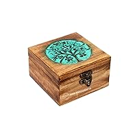 Antique Handmade Wooden Urn Tree of Life Engraving Handcarved Jewellery Box for Women-Men Jewel | Home Decor Accents | Decorative Boxes | Storage & Organiser (4.5