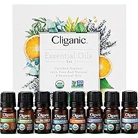 Organic Aromatherapy Essential Oils Gift Set (Top 8), 100% Pure - Peppermint, Lavender, Eucalyptus, Tea Tree, Lemongrass, Rosemary, Frankincense & Orange