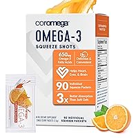 Omega 3 Fish Oil Supplement, 650mg of Omega-3s with 3X Better Absorption Than Softgels, Orange Flavor, 90 Single Serve Squeeze Packets