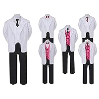 5-7pc Formal Black White Suit Set Burgundy Bow tie Neck Vest Boy Baby Sm-20 Teen