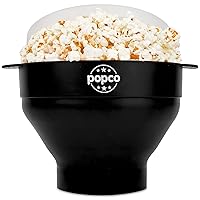 POPCO Silicone Microwave Popcorn Popper with Handles - Silicone Popcorn Maker - Collapsible Bowl BPA Free and Dishwasher Safe - Kitchen Small Appliances - 15 Colors Available (Black)