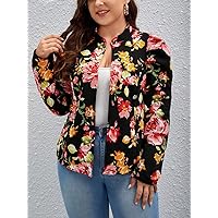 Women for Jackets - Plus Floral Print Puff Sleeve Jacket (Color : Multicolor, Size : X-Large)