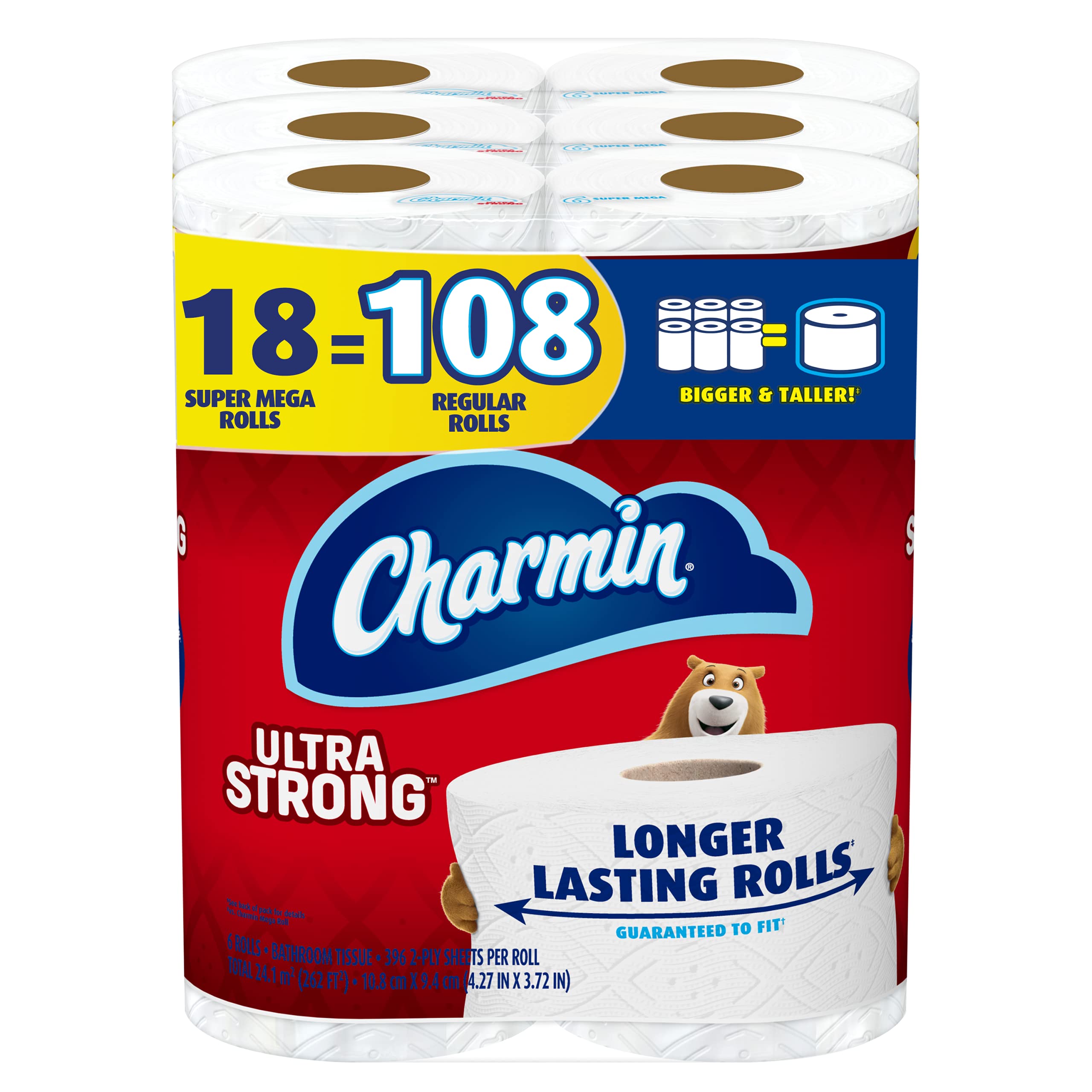 Charmin Ultra Strong Toilet Paper 18 Super Mega Roll, 396 Sheets Per Roll