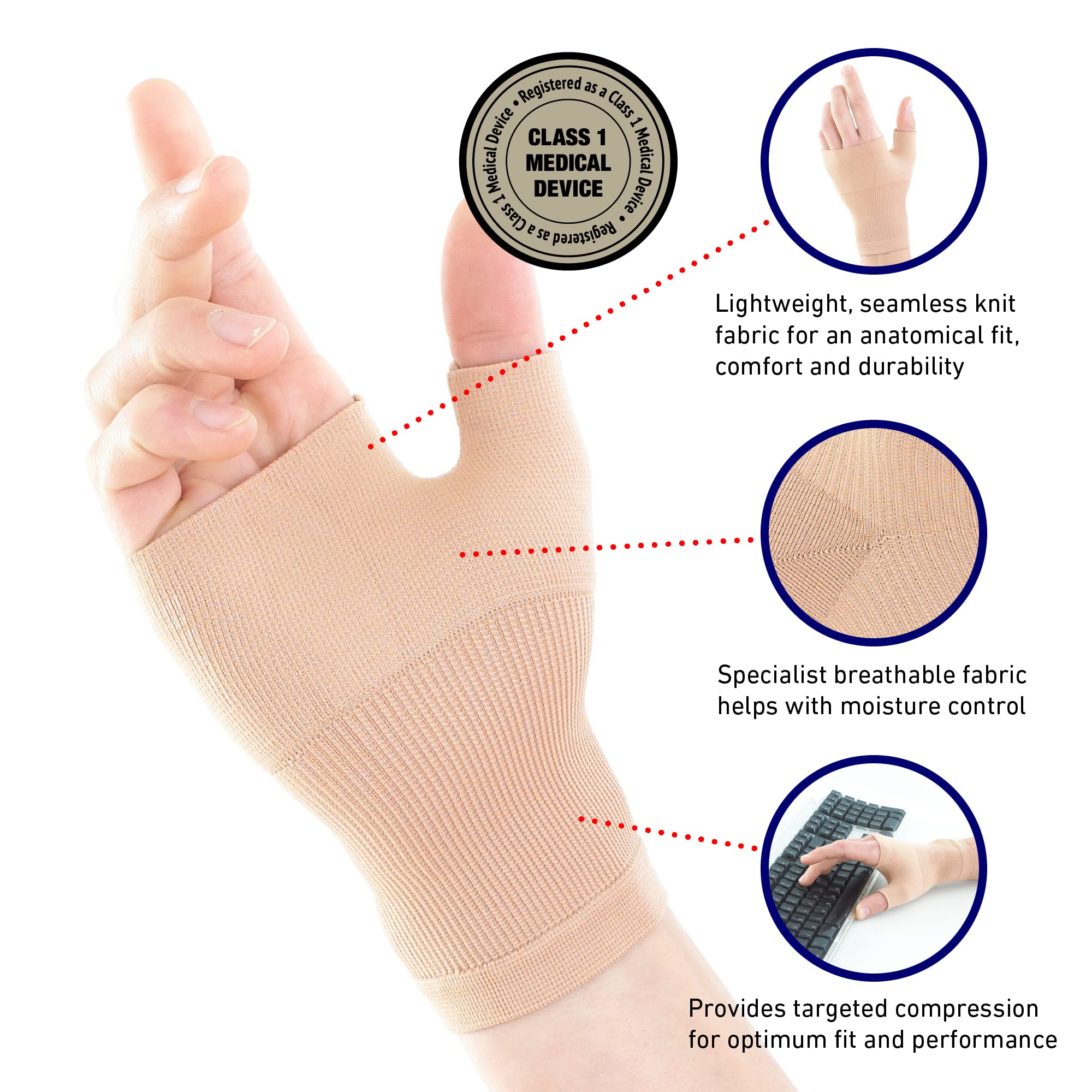 Neo-G Airflow Thumb and Wrist Support For Joint Pain, Tendonitis, Sprain, Hand Instability. Compression Wrist Sleeves with Thumb Support - S - Beige