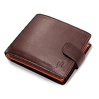 Mens RFID Blocking Compact Real Leather Coin Pocket Billfold Wallet Id Card Holder 1075 Brown Tan