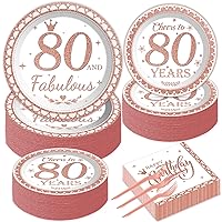 200Pcs 80th Birthday Plates and Napkins 80th Birthday Decorations for Women Rose Gold Happy Birthday Party Fabulous Tableware Set Cheers To 80 Years Party Supplies Table Decors for Girl 50 Guests