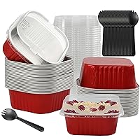 Baking Cups With Lids, 30PCS 10oz Square Mini Cake Pans With Lids Disposable Cupcake Containers Individual Cake Pans with Lids Mini Aluminum Pans with Lids for Children Party Birthday, Red
