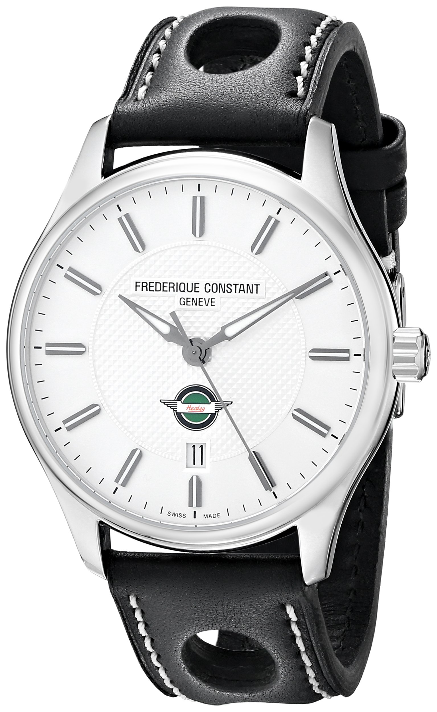 Frederique Constant Men's FC303HS5B6 Healey Analog Swiss Automatic Black Perforated Leather Watch