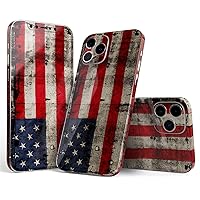 Full Body Skin Decal Wrap Kit Compatible with iPhone 13 Pro Max (Screen Trim & Back Skin) - American Distressed Flag Panel
