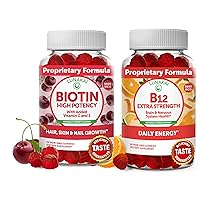 Biotin and Vitamin B12 Gummies Bundle - Hair Skin and Nails Growth Gummies with Vitamin C and E - Non-GMO & Vegan Supplement for Energy Support and Bone Health - 30 Days Supply