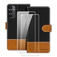 MILEGOO Leather Case for Samsung Galaxy A25 5G 162MM Magnetic Phone Case with Wallet and Card Slot + [2 Pack] Tempered Glass Screen Protector for Samsung Galaxy A25 5G 162MM (6.5”) Black