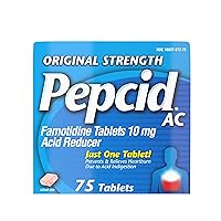 Pepcid AC Original Strength Heartburn Relief Tablets, Prevents & Relieves Heartburn Due to Acid Indigestion & Sour Stomach, 10 mg Famotidine to Reduce & Control Acid, Fast-Acting, 75 Ct