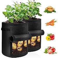 2 Pack Potato Grow Bags 10 Gallon with Flap, Heavy Duty Fabric Grow Bags with Handle and Harvest Window, Non-Woven Planter Pot Plant Garden Bags to Grow Vegetables Potato Tomato, Black