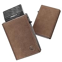 Slim Wallet for Men | Premium RFID-Blocking Minimalist Leather Wallet with Pop-Up Function | Three-Fold Smart Men's Wallet fit 11+ Card with ID Window | Cash Slot | VintageBrown