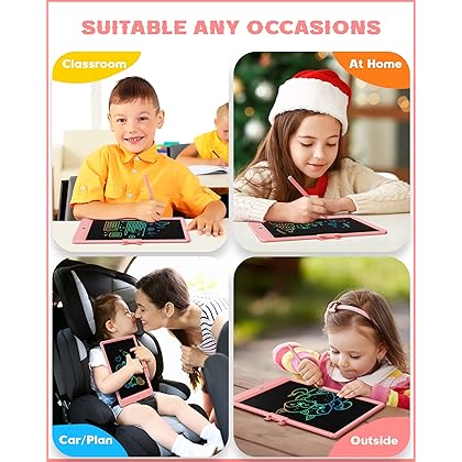 Bravokids 10 Inch LCD Writing Tablet for 3-8 Year Olds - Electronic Drawing Pad and Doodle Board as Educational Birthday Gifts for Girls and Boys (Pink)