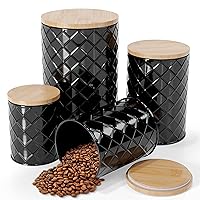 Black Metal Canisters Sets for Kitchen Counter, Kitchen Canisters Set of 4, Airtight Countertop Flour and Sugar Containers, Coffee and Tea Storage, Modern Farmhouse Kitchen Decor