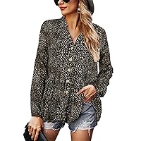ALLTB Womens Boho Tops Floral Button Down Blouses Dressy Casual V Neck Long Sleeve Shirts