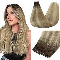 Full Shine Virgin Tape in Hair Extensions Human Hair 5Pcs Color 2/18/22 Balayage Injection Tape in Extensions 18 Inch Machine Remy Human Hair Extensions Seamless Skin Weft Tape in Hair 12.5Gram
