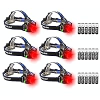 6 Pack Hunting Red Light Headlamp Flashlight, Zoomable & 3 Lighting Mode