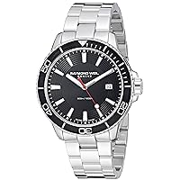 Raymond Weil Tango Men's Diver Watch, Quartz, Black Dial with Indexes, Stainless Steel Case with Anodized Black Aluminum Bezel, 42 mm (Model: 8260-ST1-20001)