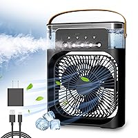 Personal Air Cooler, Portable Air Conditioner Fan, Mini Evaporative Cooler with 7 Colors LED Light, 1/2/3 H Timer, 3 Wind Speeds and 3 Spray Modes for Your Desk, Nightstand, or Coffee Table