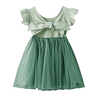 Toddler Baby Girl Tutu Tulle Dress Sleeveless Linen Ruffle Back Bowknot Party Sundress