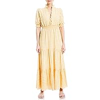 Max Studio Women's Plaid Smocked Tiered Maxi Dress, Yellow/White-Nt14, Medium