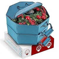 Hearth & Harbor Container-Hard Shell Christmas Bag with Interior Pockets, Dual Zipper and Handles-Premium Wreath Storage Organizer Box, 24