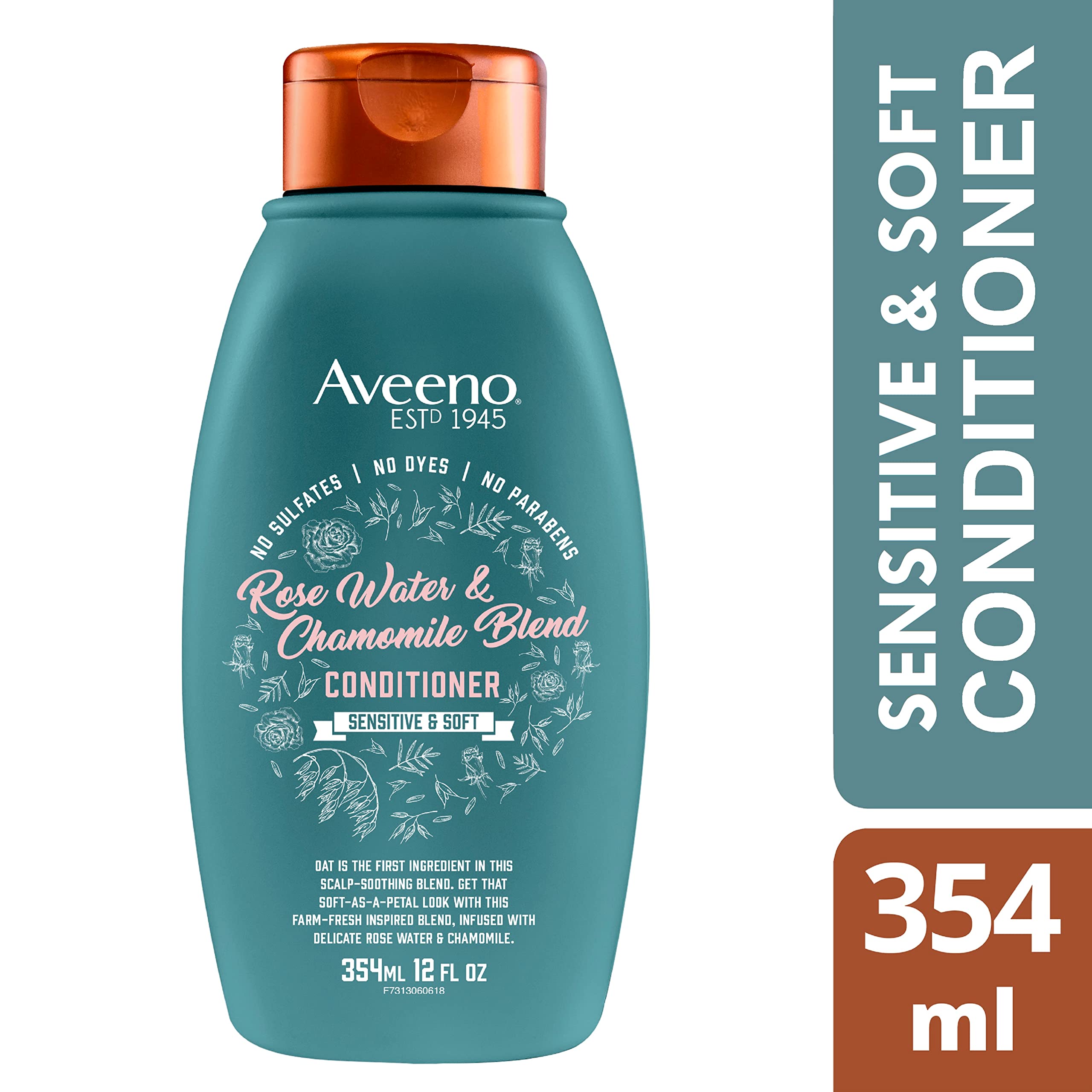 Aveeno Rose Water & Chamomile Blend Sulfate-Free Conditioner with Colloidal Oat for Dry Sensitive Scalp, Gentle Cleansing Conditioner for Fine, Fragile Hair, Paraben & Dye-Free, 12 Fl Oz