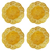 Paper Doilies 50 Pack 3.5 Inch Gold Lace Doilies Paper Decorative Disposable Round Paper Placemats Bulk for Cake Dessert Craft Wedding Birthday Party Tableware Decorations