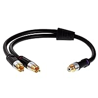 Mediabridge Ultra Series RCA Y-Adapter (12 Inches) - 2-Male to 1-Female for Digital Audio or Subwoofer - Dual Shielded with Gold-Plated Ultra Series RCA Connectors - Black (Part# CYA-2M1F-P)