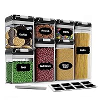 Airtight Food Storage Container Set-7 Piece Set Clear Plastic Canisters For Cereal, Flour with Easy Lock Lids, for Kitchen Pantry Organization and Storage, Include Labels and Marker (Black)