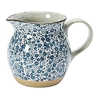 Creative Co-Op Hand-Painted Country-Style Stoneware Floral Print Pitcher, 6.25