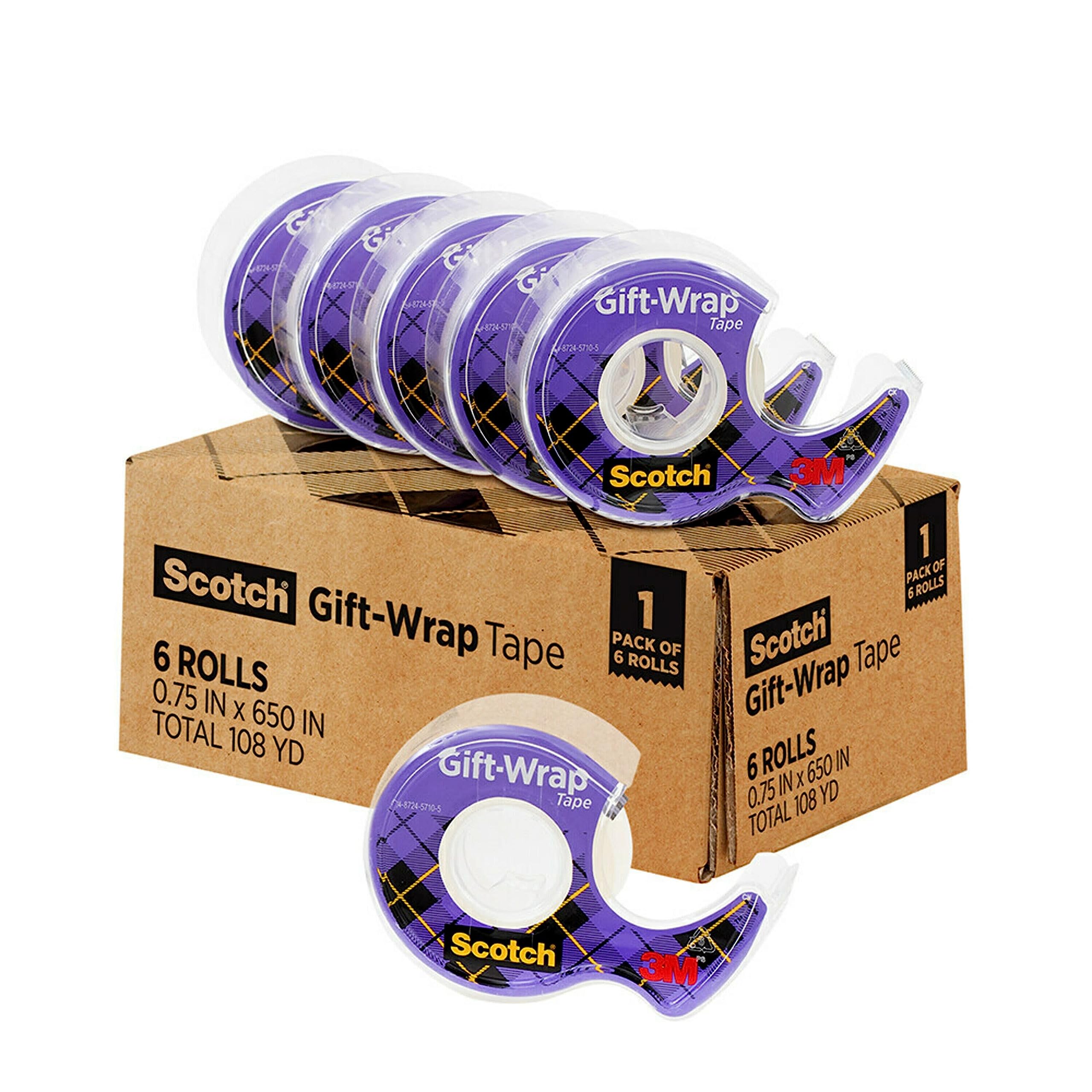 Scotch Gift-Wrap Tape, 3/4 in x 650 in, 6 Dispensers/Pack